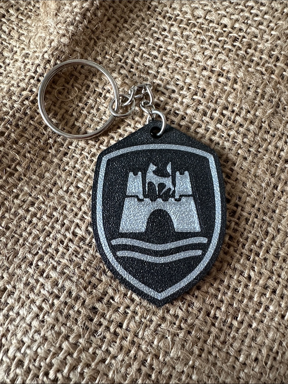 Black & Silver Small Pets Shield Keychain by